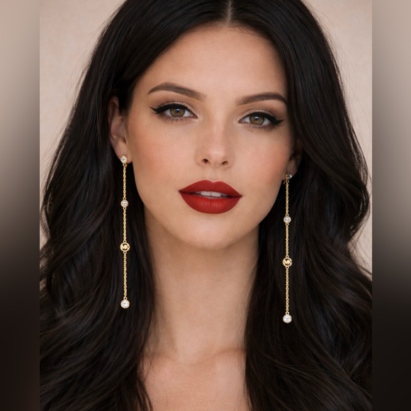 Michael Kors Jewelry - Michael Kors Gold over Sterling Linear Drop bezeled cubic Zirconia Earrings NWT